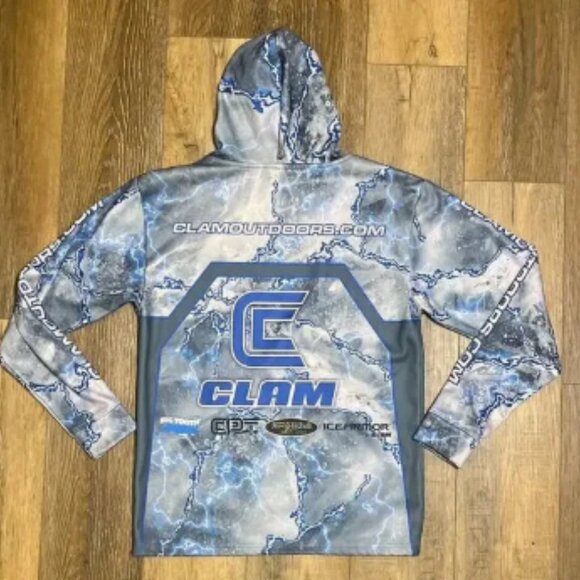 Clam Pro Icearmour Fishing Hoodie Sweatshirt Mens Medium Blue White Outdoorsman - Picture 5 of 9